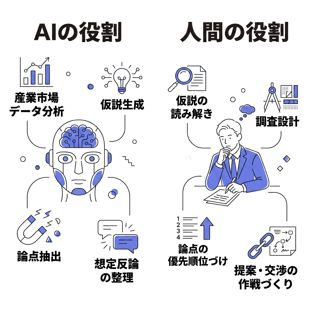 人間とAIの役割分担を示すイメージ
